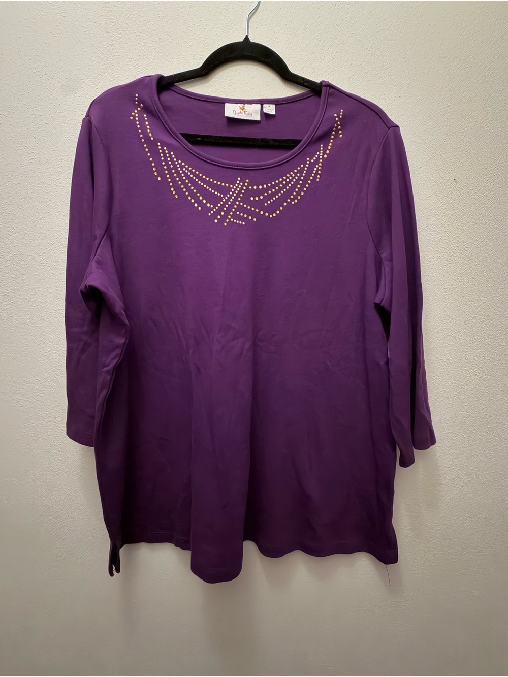 Embellished Purple Scoop-Neck Tunic with Stud Detail